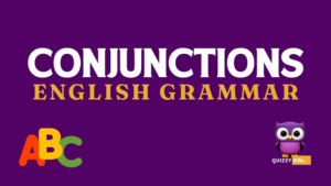 An image designed for English Grammar learning and quizzing focusing on conjunctions. The image features a colorful layout with sections labeled for different types of conjunctions: coordinating conjunctions, subordinating conjunctions, and correlative conjunctions. Each section includes examples and definitions, with visuals to illustrate each conjunction type. There's a quiz section at the bottom with multiple-choice questions and fill-in-the-blank exercises to test knowledge. The design is engaging, with clear fonts and vibrant colors to attract learners' attention.