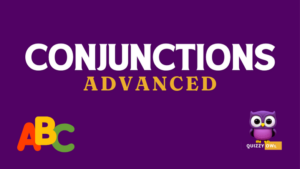 An image designed for English Grammar learning and quizzing focusing on conjunctions. The image features a colorful layout with sections labeled for different types of conjunctions: coordinating conjunctions, subordinating conjunctions, and correlative conjunctions. Each section includes examples and definitions, with visuals to illustrate each conjunction type. There's a quiz section at the bottom with multiple-choice questions and fill-in-the-blank exercises to test knowledge. The design is engaging, with clear fonts and vibrant colors to attract learners' attention.