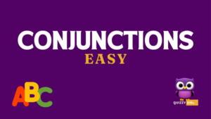 An image designed for English Grammar learning and quizzing focusing on conjunctions. The image features a colorful layout with sections labeled for different types of conjunctions: coordinating conjunctions, subordinating conjunctions, and correlative conjunctions. Each section includes examples and definitions, with visuals to illustrate each conjunction type. There's a quiz section at the bottom with multiple-choice questions and fill-in-the-blank exercises to test knowledge. The design is engaging, with clear fonts and vibrant colors to attract learners' attention.