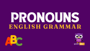 An image designed for English Grammar learning and quizzing focusing on pronouns. The image features a colorful layout with sections labeled for different types of pronouns: personal pronouns, possessive pronouns, reflexive pronouns, relative pronouns, and demonstrative pronouns. Each section includes examples and definitions, with visuals to illustrate each pronoun type. There's a quiz section at the bottom with multiple-choice questions and fill-in-the-blank exercises to test knowledge. The design is engaging, with clear fonts and vibrant colors to attract learners' attention.