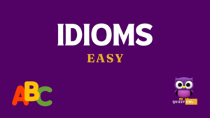 An image designed for learning and quizzing on idioms in English. The image features a colorful layout with sections explaining various common idioms. Each section includes definitions, examples, and illustrations to help understand the meaning and usage of each idiom. There's a quiz section at the bottom with multiple-choice questions and fill-in-the-blank exercises to test knowledge. The design is engaging, with clear fonts and vibrant colors to attract learners' attention.