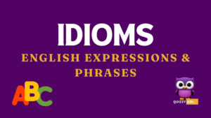 An image designed for learning and quizzing on idioms in English. The image features a colorful layout with sections explaining various common idioms. Each section includes definitions, examples, and illustrations to help understand the meaning and usage of each idiom. There's a quiz section at the bottom with multiple-choice questions and fill-in-the-blank exercises to test knowledge. The design is engaging, with clear fonts and vibrant colors to attract learners' attention.